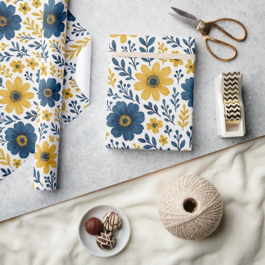 Classy Etnische Mediterrane Bloemenkunst Patroon Cadeaupapier (Crafts)