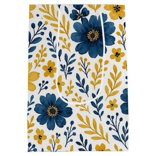 Classy Etnische Mediterrane Bloemenkunst Patroon Medium Cadeauzakje (Achterkant)