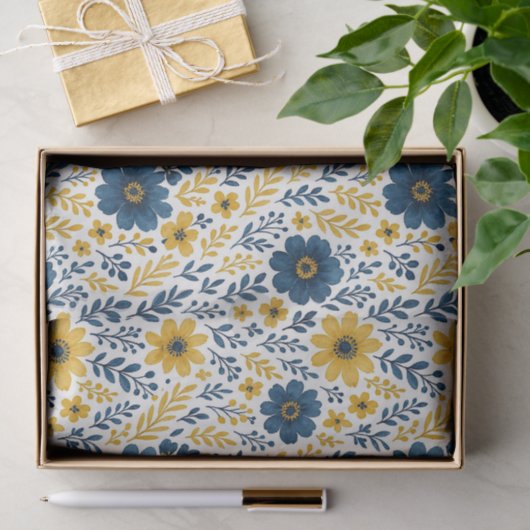 Classy Etnische Mediterrane Bloemenkunst Patroon Tissuepapier (Geschenk)