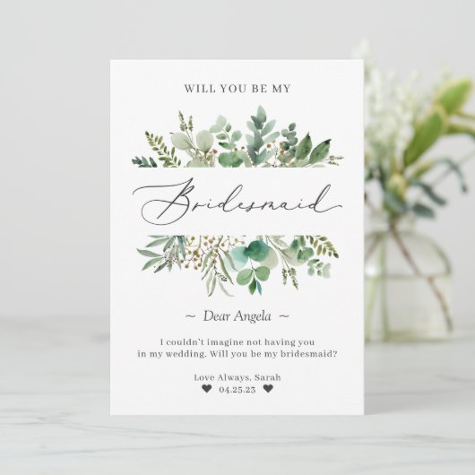 Classy Eucalyptus Leaves is mijn Bridesmaid-voorst Kaart (Staand voorkant)