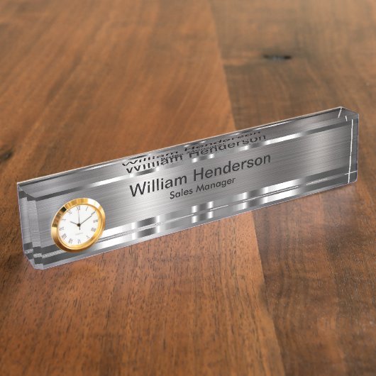 Classy Executive Gift Silver Tone Desk Name Bord Naambordje (Zijkant)