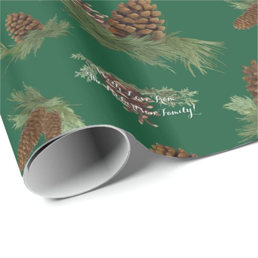 Classy Family Name Kerstpine Cone Script Cadeaupapier (Rol Hoek)