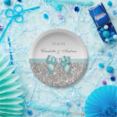 Classy Faux Blauwgroen Bow Silver Sequins Weddensc Papieren Bordje (Feest)