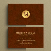 Classy Faux Brown Leather & Gold Initiaal Logo Visitekaartje