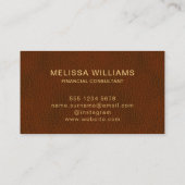 Classy Faux Brown Leather & Gold Initiaal Logo Visitekaartje (Achterkant)
