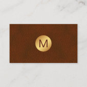 Classy Faux Brown Leather & Gold Initiaal Logo Visitekaartje (Voorkant)