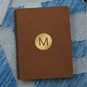 Classy Faux Brown Leather & Gold Initiaal Naam Notitieboek