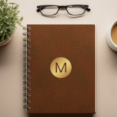 Classy Faux Brown Leather & Gold Initiaal Naam Notitieboek