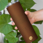 Classy Faux Brown Leather & Gold Initiaal Naam Thermosbeker