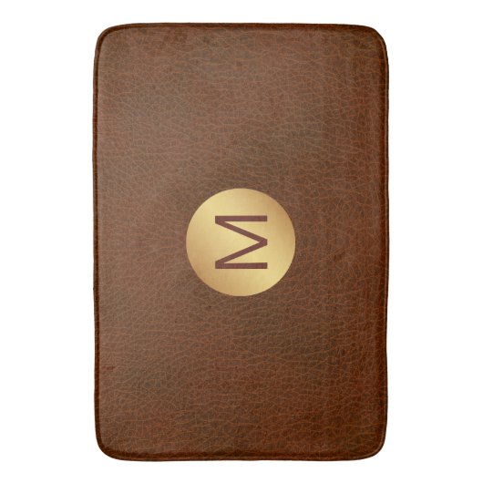 Classy Faux Brown Textuur & Goud Initiaal Naam Badmat (Voorkant Verticaal)