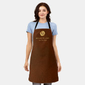 Classy Faux Bruin Leer & Goud Monogram Uniform Schort (Gedragen)