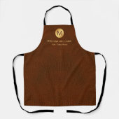 Classy Faux Bruin Leer & Goud Monogram Uniform Schort (Voorkant)