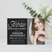 Classy Faux Glitter Foto 40th Birthday Party Kaart (Staand voorkant)