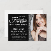 Classy Faux Glitter Foto 40th Birthday Party Kaart (Voorkant / Achterkant)