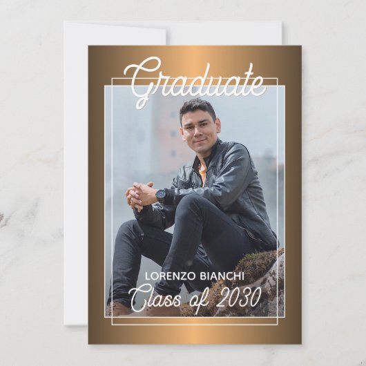 Classy Faux Glossy Gold Copper Afstuderen Aankondiging (Voorkant)