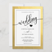 Classy Faux Gold Foil Black & White Heart Wedding Kaart (Voorkant)