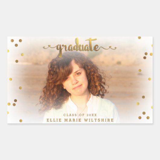 Classy Faux Gold Foil Confetti Afstuderen Foto Rechthoekige Sticker (Voorkant)