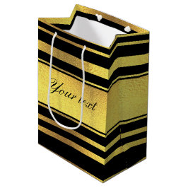 Classy Faux Gold Foil en Black Stripes Medium Cadeauzakje