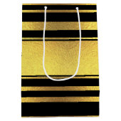 Classy Faux Gold Foil en Black Stripes Medium Cadeauzakje (Achterkant)