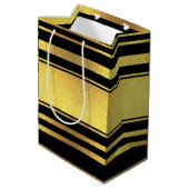 Classy Faux Gold Foil en Black Stripes Medium Cadeauzakje (Achterkant Gekanteld)