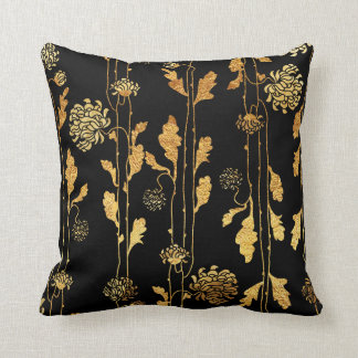 Classy Faux Gold Foil Flowers op Black Kussen