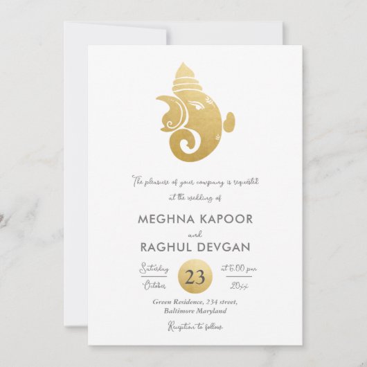 Classy Faux Gold Foil Ganesha Indian God Wedding Kaart (Voorkant)