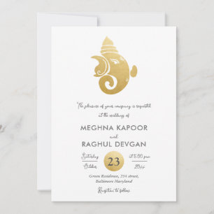 Classy Faux Gold Foil Ganesha Indian God Wedding Kaart