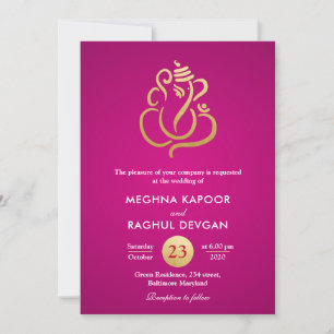 Classy Faux Gold Foil Ganesha/Indian Pink Wedding  Kaart