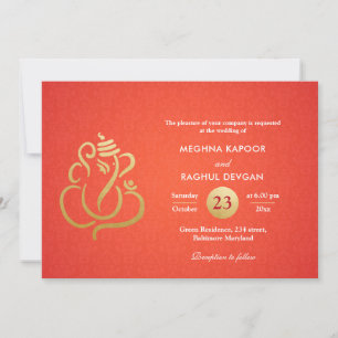 Classy Faux Gold Foil Ganesha Indian Red Damask Kaart