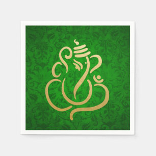 Classy Faux Gold Folie Ganesha Indian Green Damask Servet