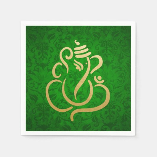 Classy Faux Gold Folie Ganesha Indian Green Damask Servet (Voorkant)