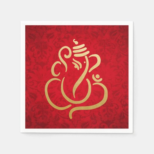Classy Faux Gold Folie Ganesha Indian Red Damask Servet (Voorkant)