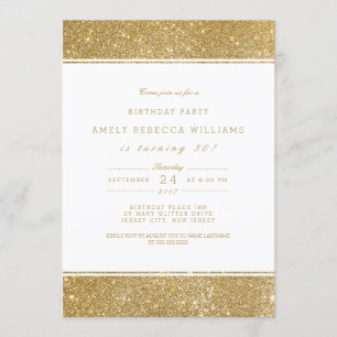 Classy Faux Gold Glitter Birthday Invitation Kaart