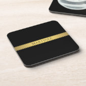 Classy Faux Gold Stripe & Black Background of DIY Bier Onderzetter (Linkerzijde)