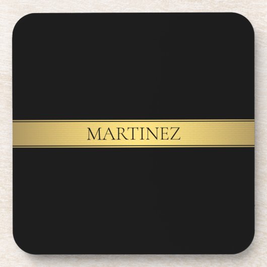 Classy Faux Gold Stripe & Black Background of DIY Bier Onderzetter (Voorkant)