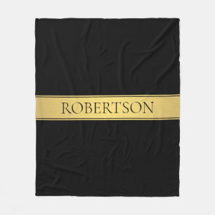Classy Faux Gold Stripe & Black Background of DIY Fleece Deken