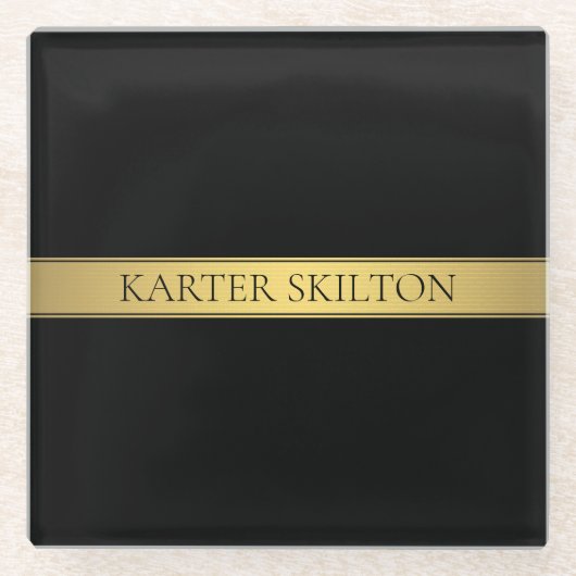 Classy Faux Gold Stripe & Black Background of DIY Glazen Onderzetter (Voorkant)
