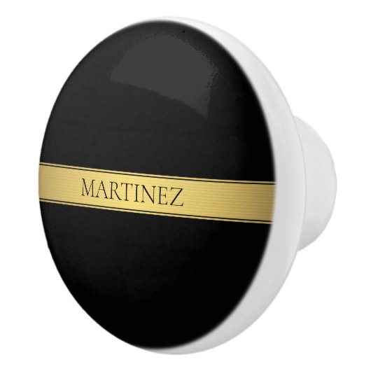 Classy Faux Gold Stripe & Black Background of DIY Keramische Knop (Rechts)