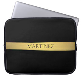 Classy Faux Gold Stripe & Black Background of DIY Laptop Sleeve
