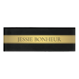 Classy Faux Gold Stripe & Black Background of DIY Naambadge