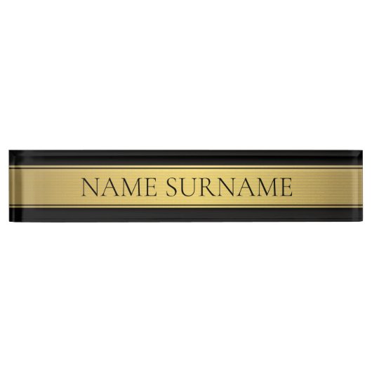 Classy Faux Gold Stripe & Black Background of DIY Naambordje (Voorkant)