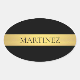 Classy Faux Gold Stripe & Black Background of DIY Ovale Sticker