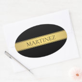 Classy Faux Gold Stripe & Black Background of DIY Ovale Sticker (Envelop)