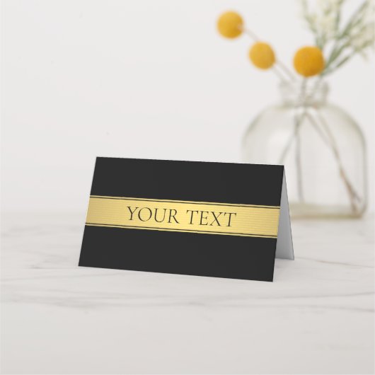 Classy Faux Gold Stripe & Black Background of DIY Plaatskaartje (Voorkant)