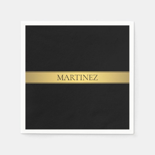 Classy Faux Gold Stripe & Black Background of DIY Servet (Voorkant)