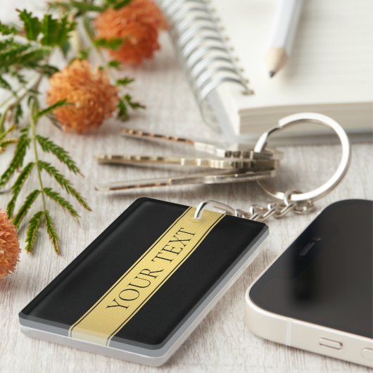 Classy Faux Gold Stripe & Black Background of DIY Sleutelhanger (Voorkant Rechts)