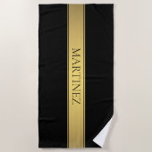 Classy Faux Gold Stripe & Black Background of DIY Strandlaken (Voorkant)
