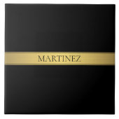 Classy Faux Gold Stripe & Black Background of DIY Tegeltje (Voorkant)