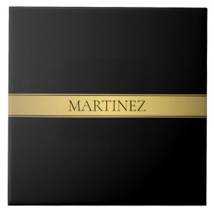 Classy Faux Gold Stripe & Black Background of DIY Tegeltje