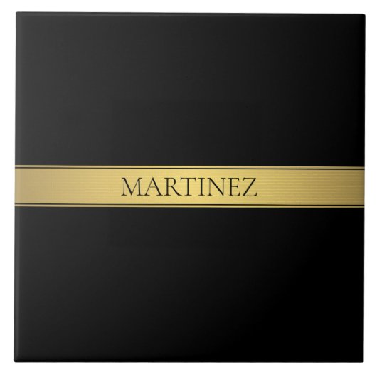 Classy Faux Gold Stripe & Black Background of DIY Tegeltje (Voorkant)